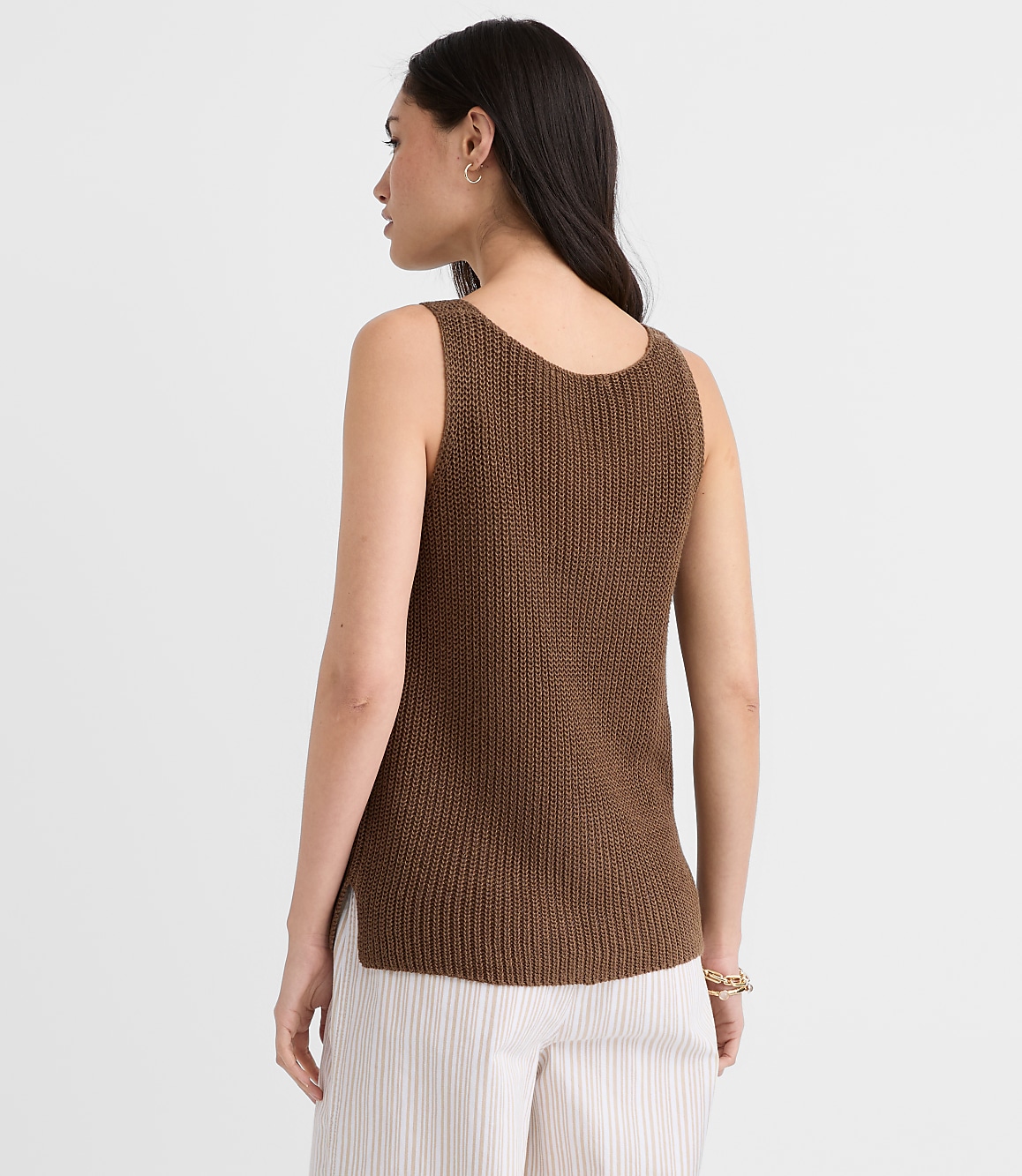 Ribbed Linen Scoop Neck Sweater Tank Top