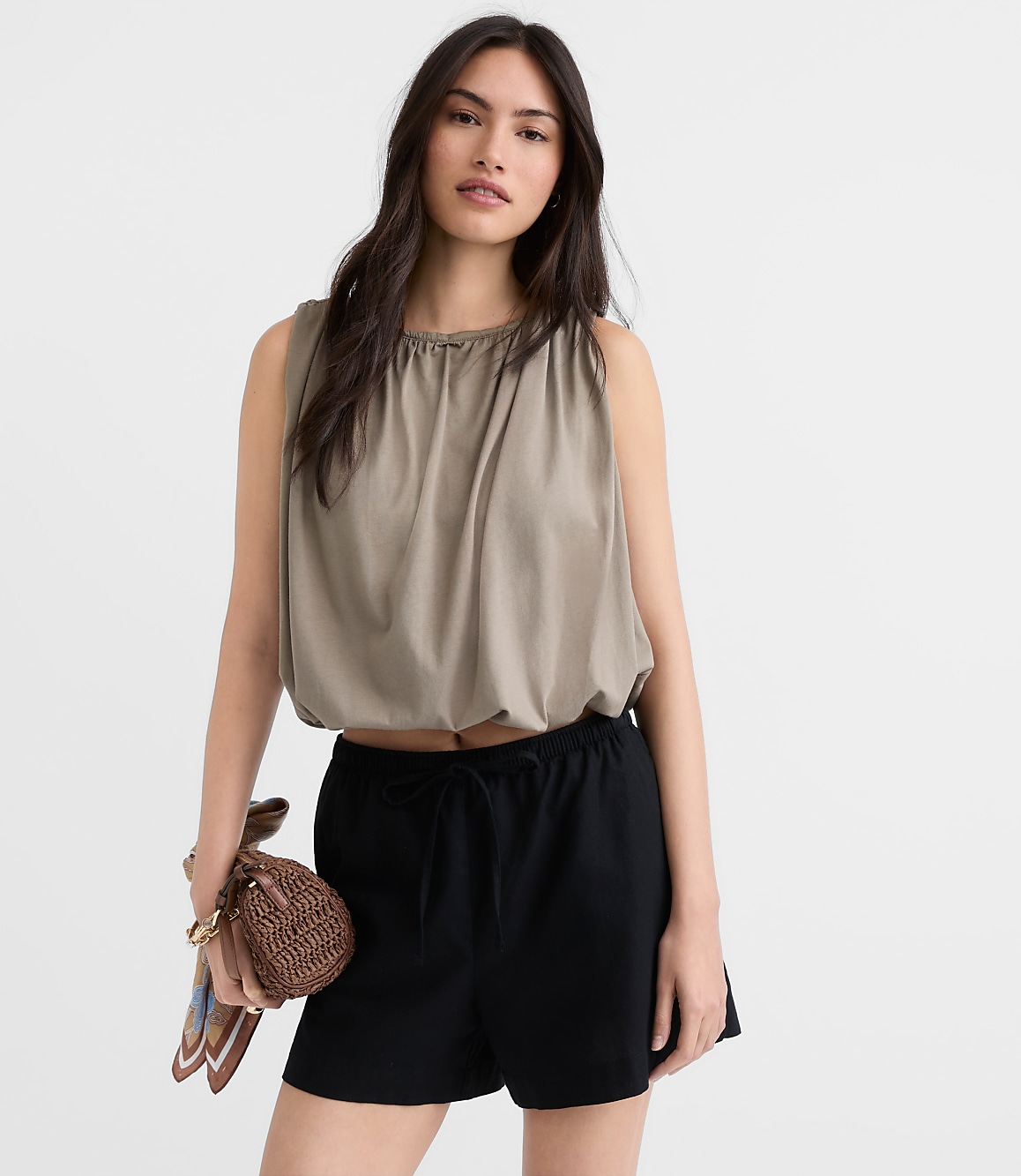 Ruched Boatneck Bubble Hem Shell