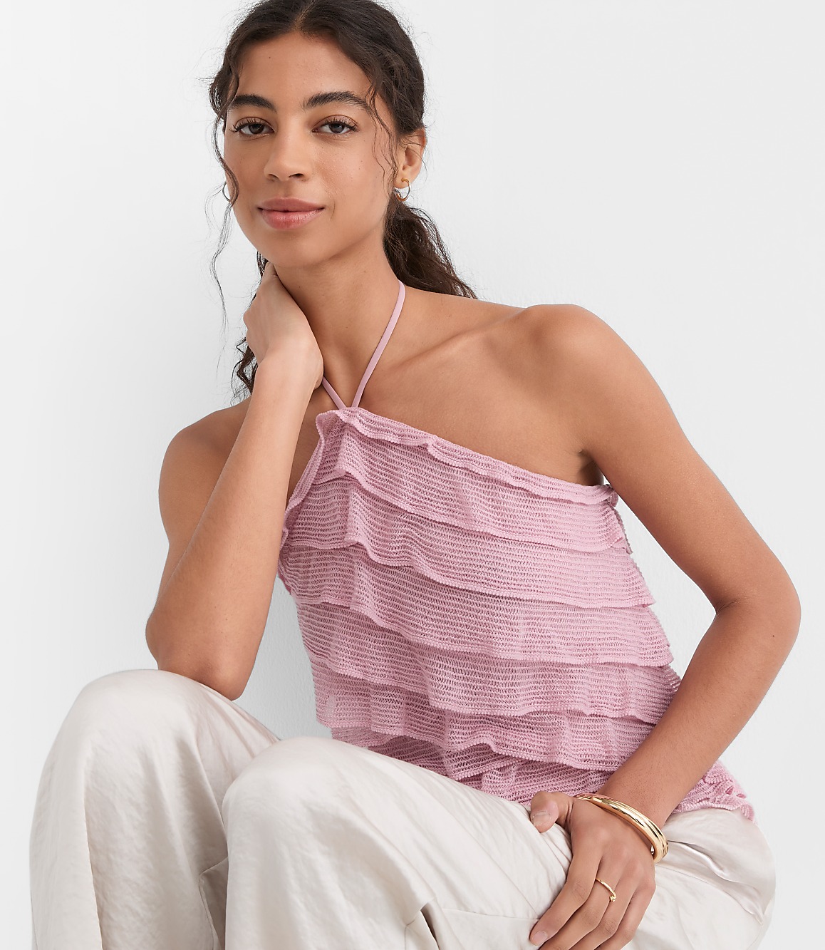 Mesh Ruffle Halter Top