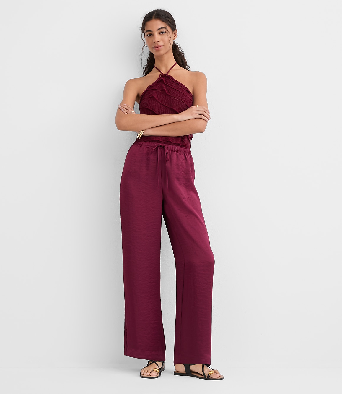 Petite Sawyer Pull On Pants in Satin