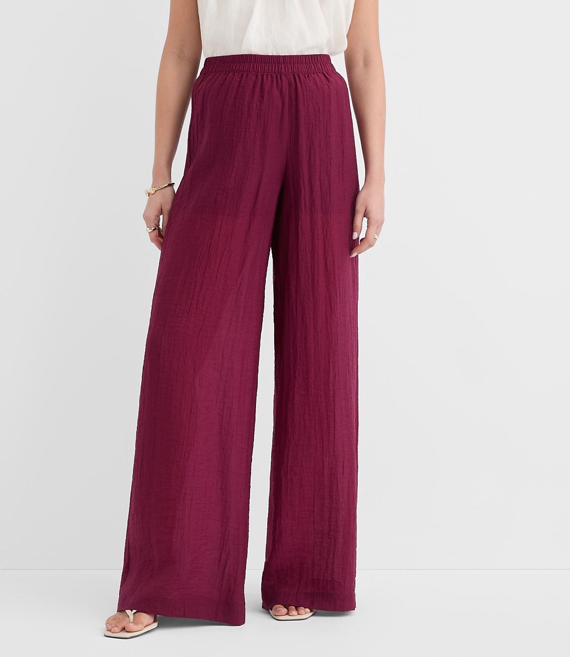 Semi-Sheer Pull On Wide Leg Pants