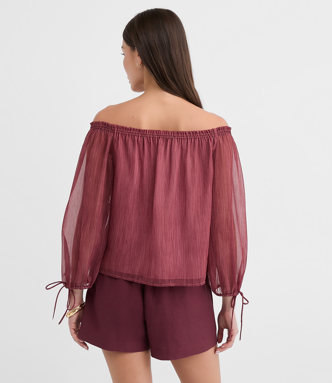 Striped Tie Cuff Off The Shoulder Blouse