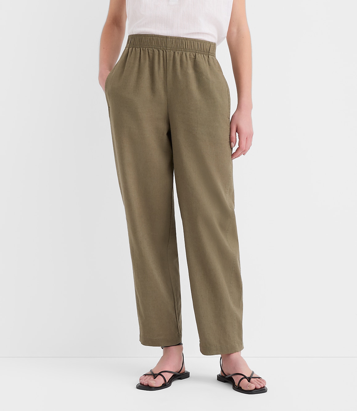 Petite Pull On Barrel Pants in Linen Cotton