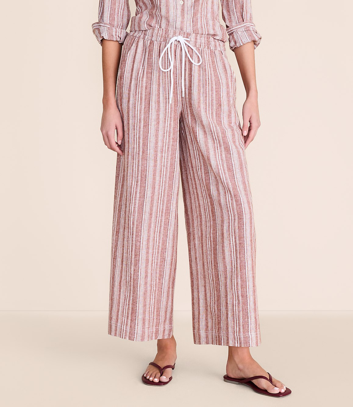 Petite Lou & Grey Striped Linen Cotton Wide Leg Crop Pants