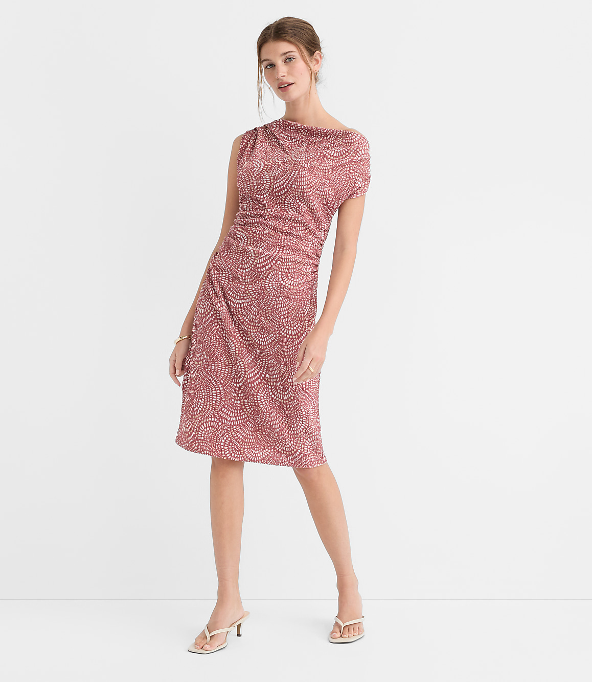 Hibiscus Stitchy Asymmetrical Ruched Mini Dress