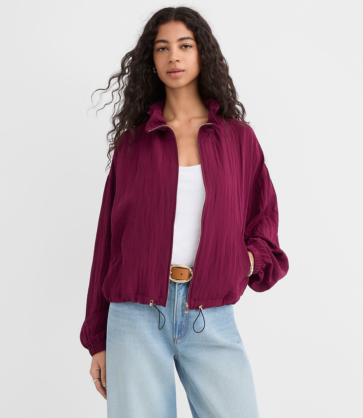 Ruffle Collar Bomber Jacket