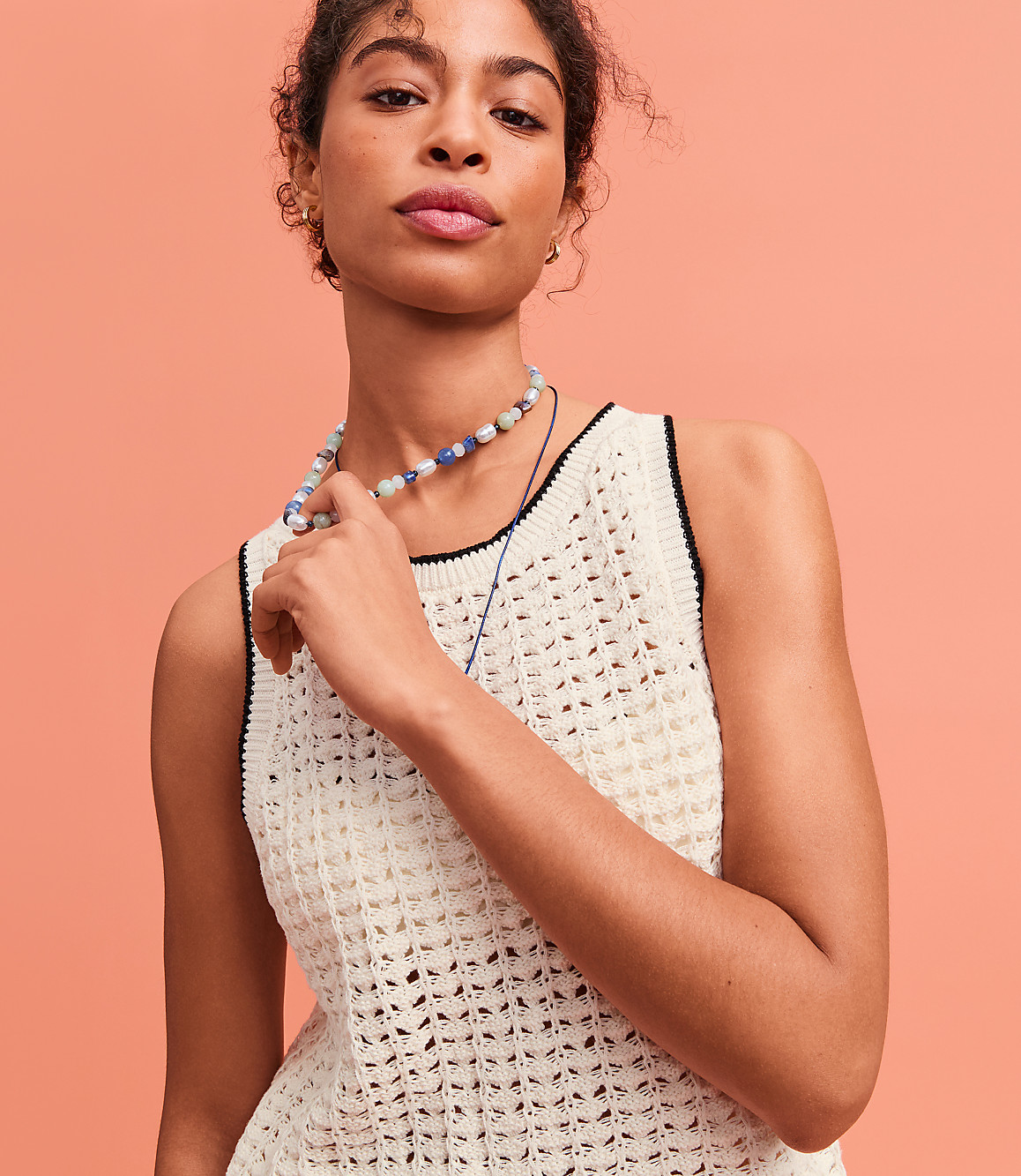 Lou & Grey Tipped Pointelle Sweater Tank Top