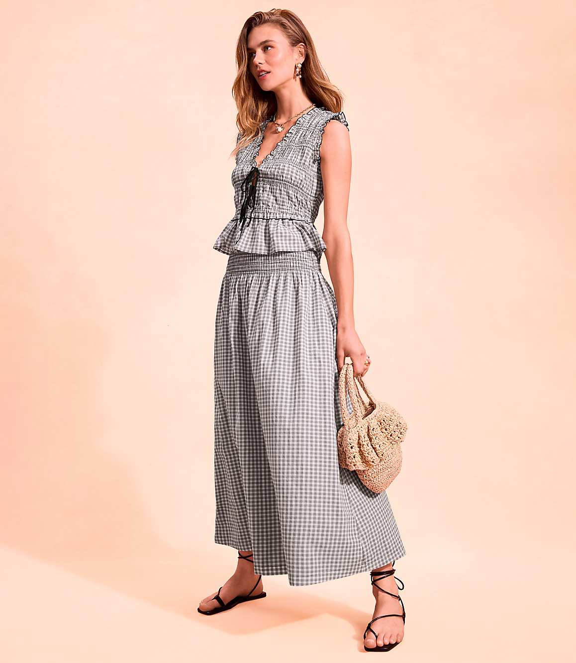 Petite Plaid Smocked Midi Skirt
