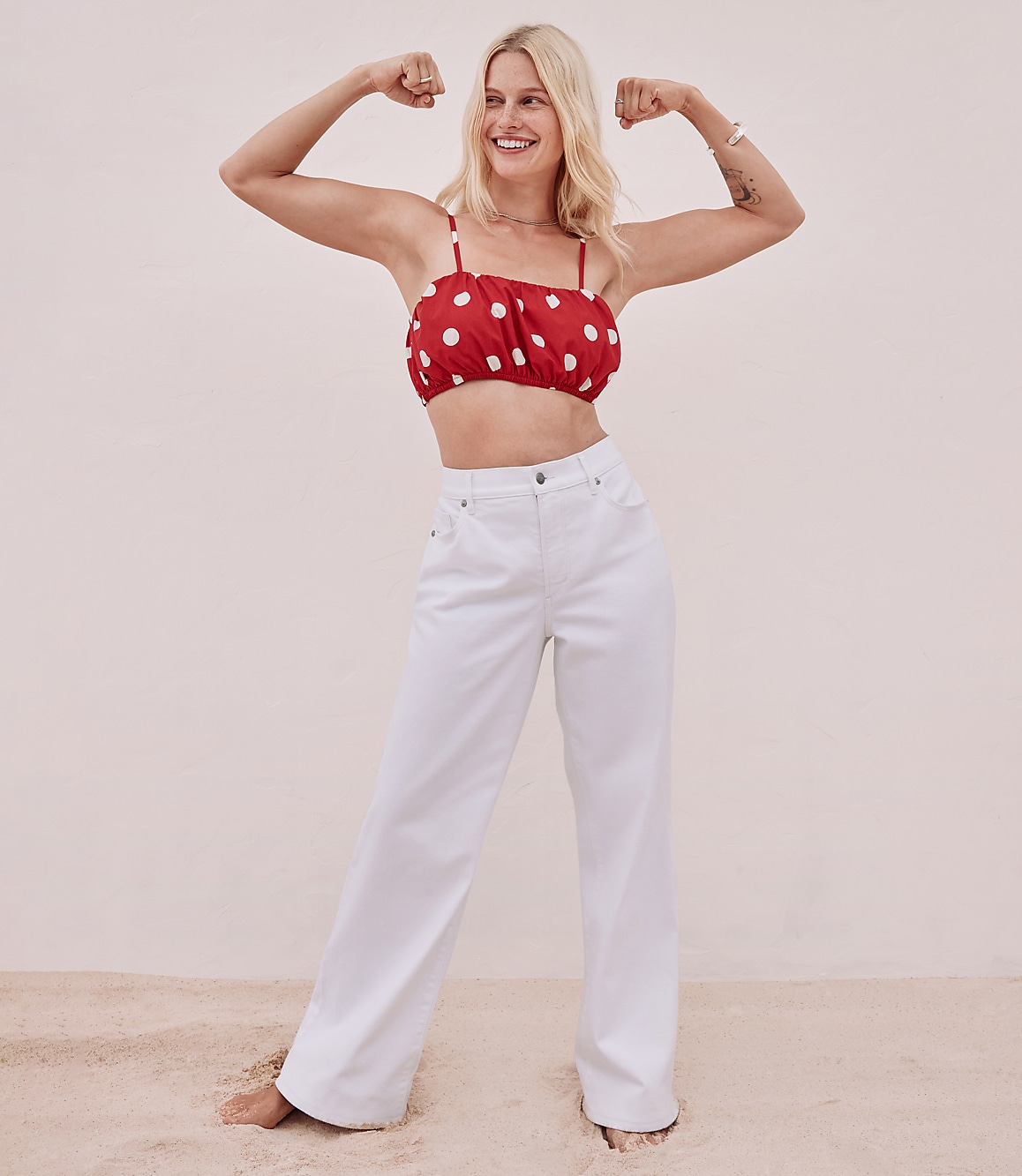 Rivete Petite Mid Rise Wide Leg Jeans in White