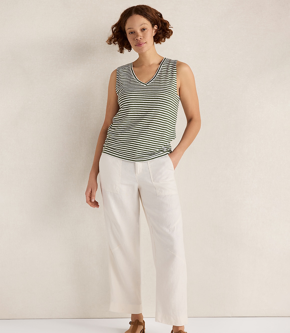 Haven Well Within Linen Stripe V-Neck Top