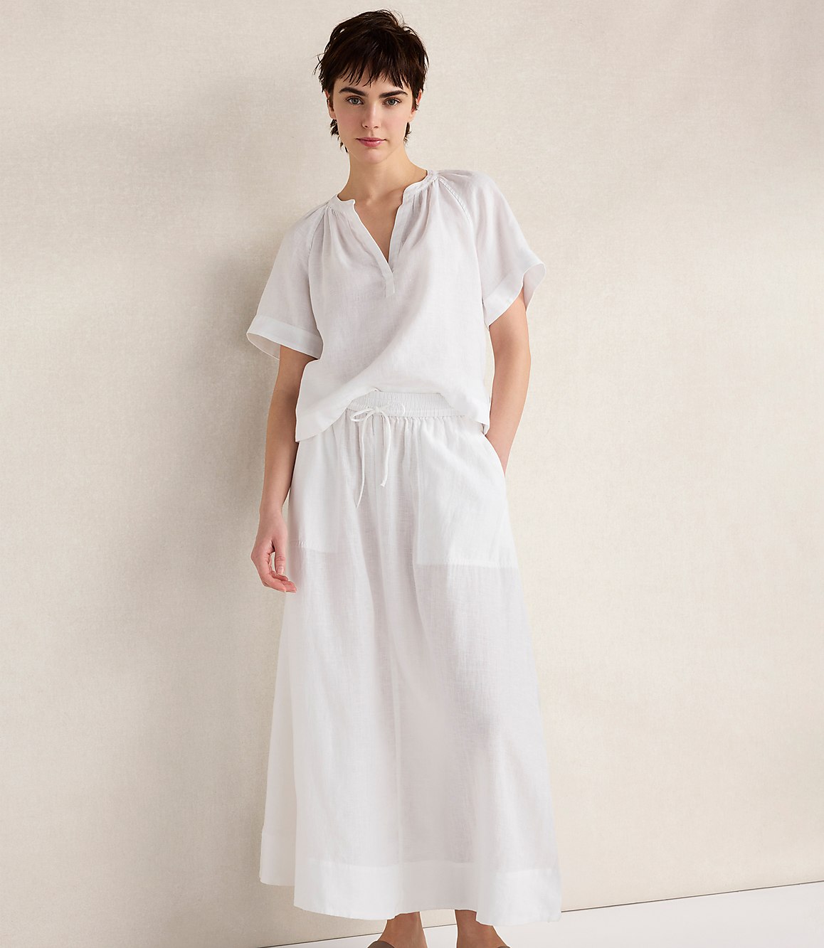 Haven Well Within Linen Gathered V-Neck Top