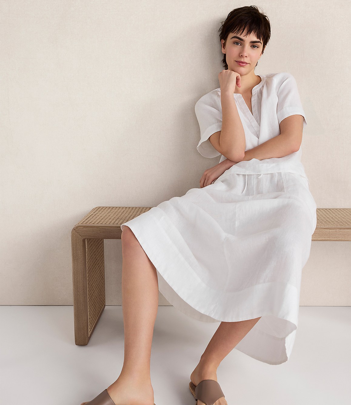 Haven Well Within Linen Gathered V-Neck Top