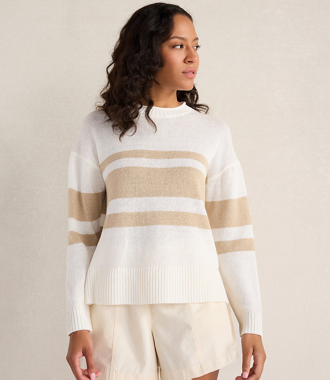 Haven Well Within Cotton Linen Stripe Roll Neck Sweater