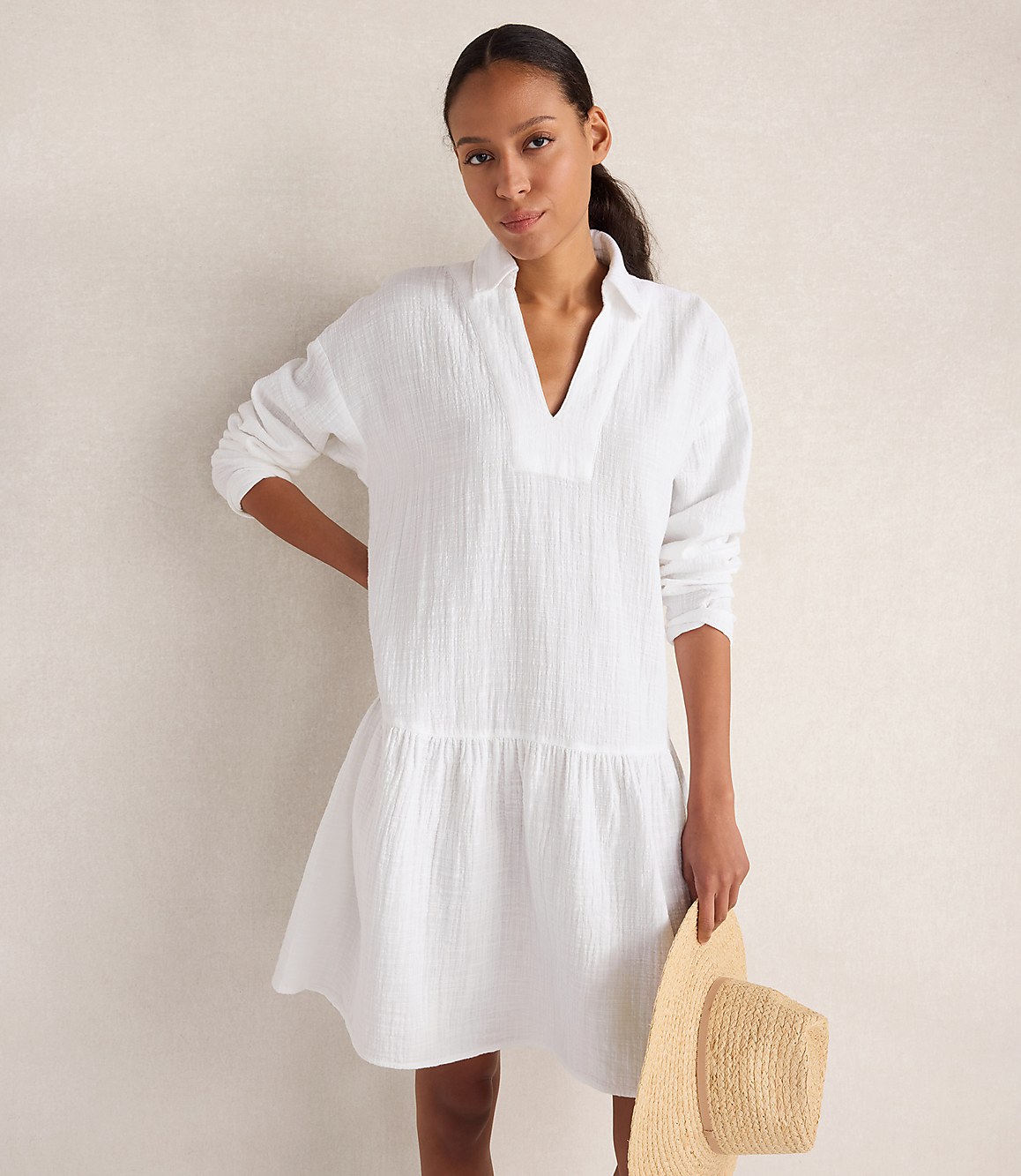 Haven Well Within Textured Cotton Gauze Drop Waist Dress