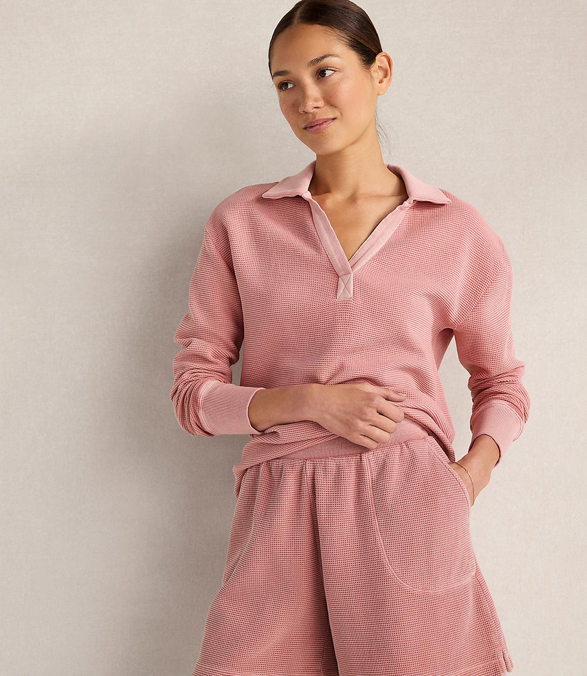 Haven Well Within Organic Cotton Waffle Johnny Collar Top
