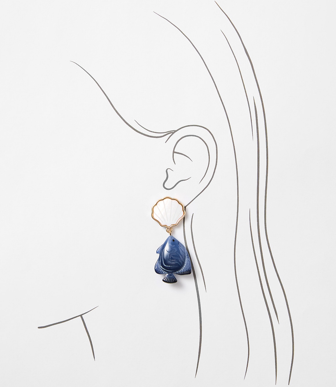 Mother Of Pearl Seashell & Fish Drop Earrings