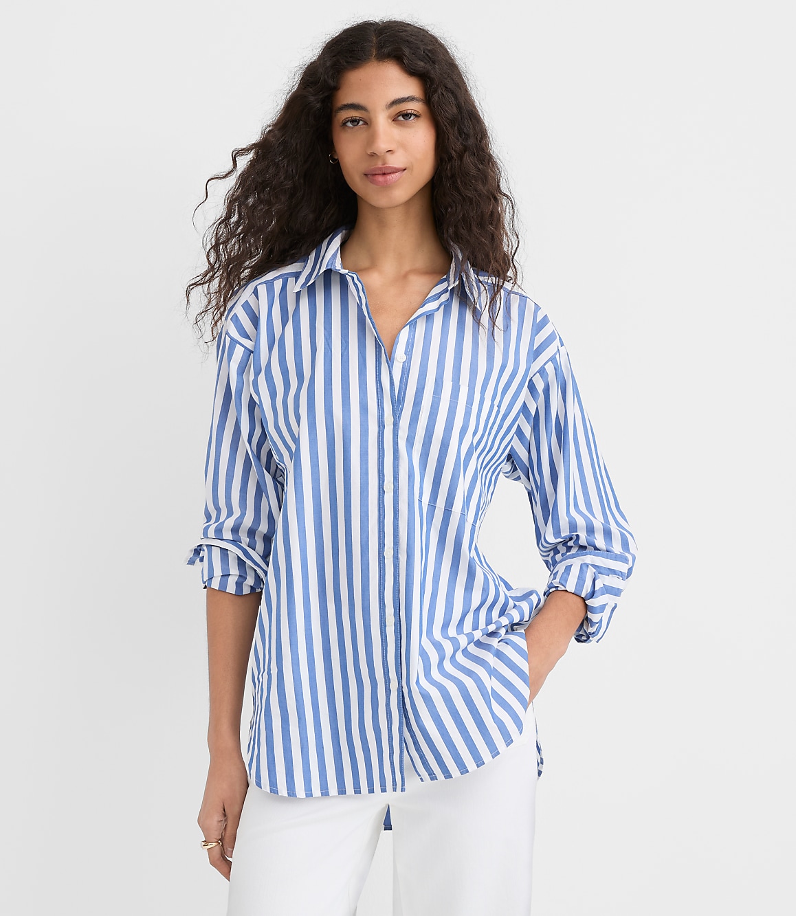 Petite Striped Poplin Everyday Oversized Pocket Shirt