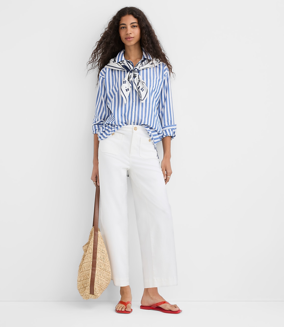 Petite Striped Poplin Everyday Oversized Pocket Shirt