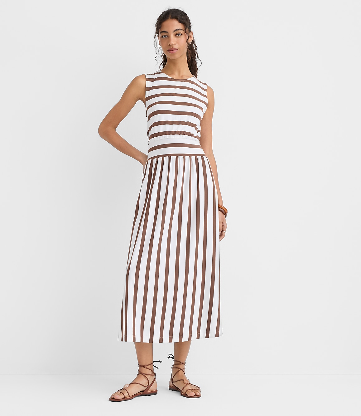 Petite Striped Cutout Back Midi Dress