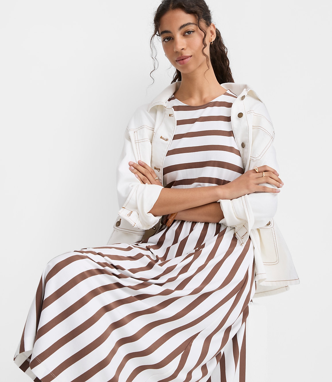 Petite Striped Cutout Back Midi Dress