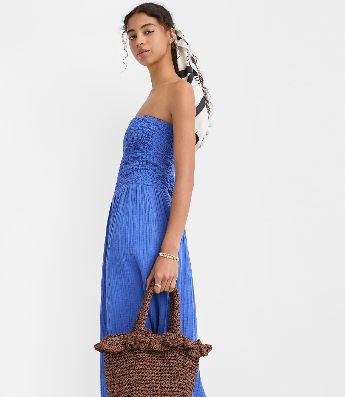 LOFT Beach Strapless Mixed Media Maxi Pocket Dress