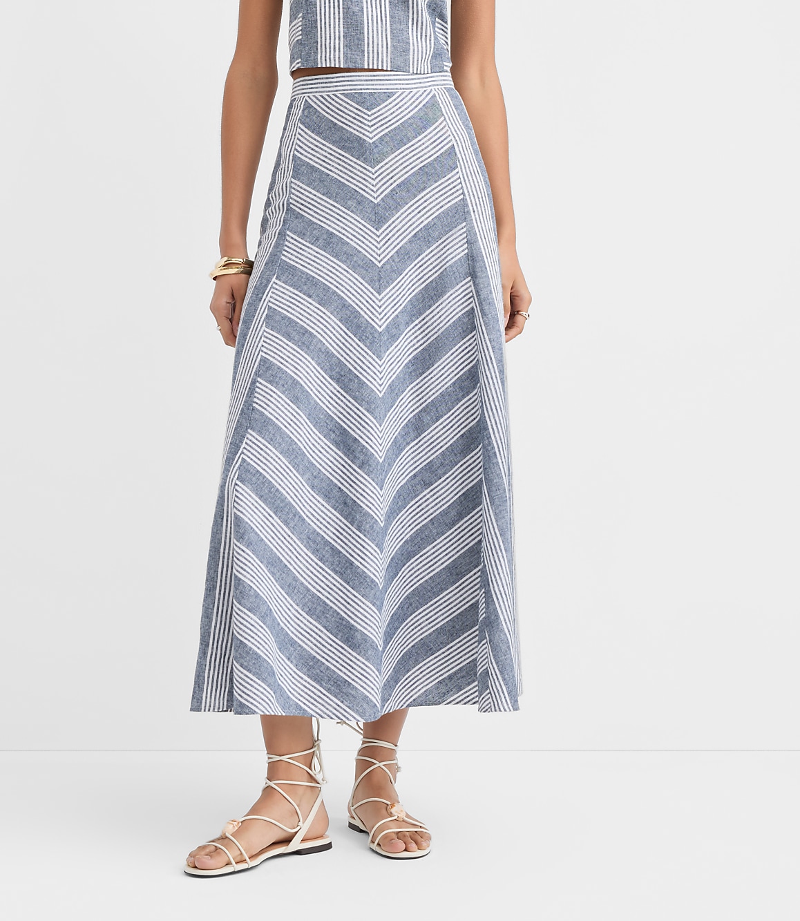 Chevron Linen Blend Midi Skirt