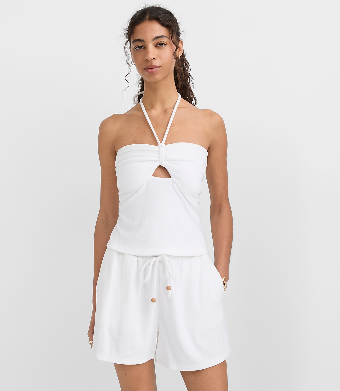 LOFT Beach Beaded Terry Cutout Halter Top
