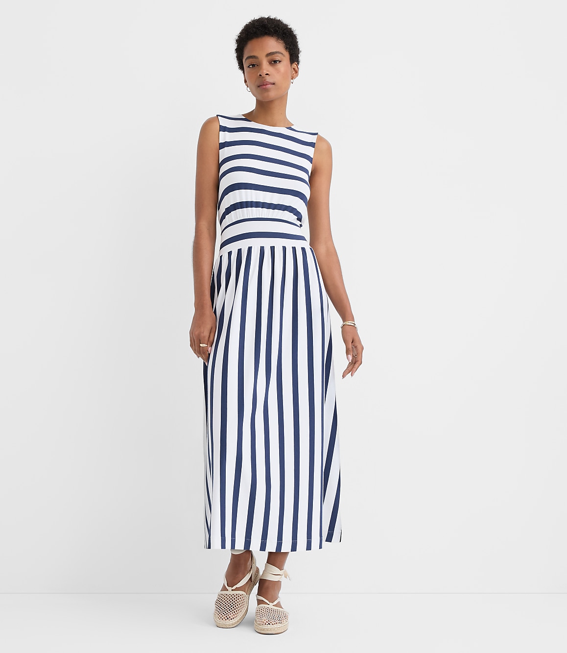 Petite Striped Cutout Back Midi Dress