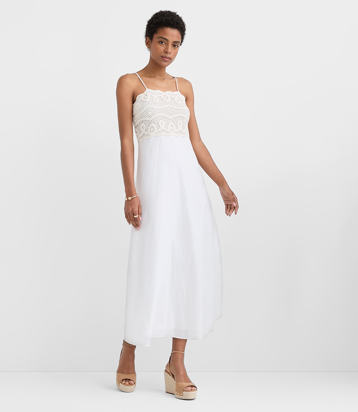 Crochet Linen Cotton Strappy Midi Dress