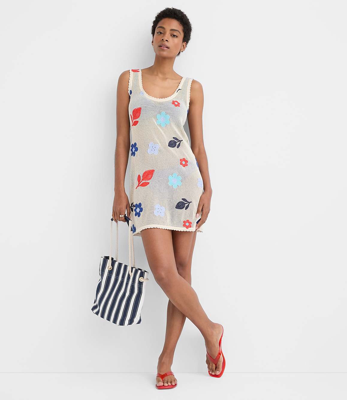 LOFT Beach Floral Crochet Mini Swimsuit Coverup Dress