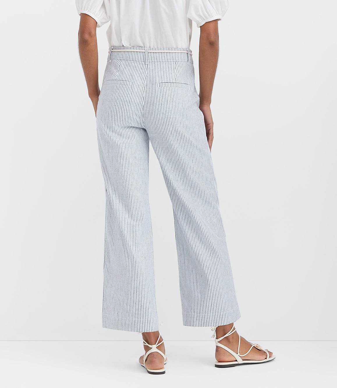 Belted Palmer Wide Leg Crop Pants in Striped Twill
