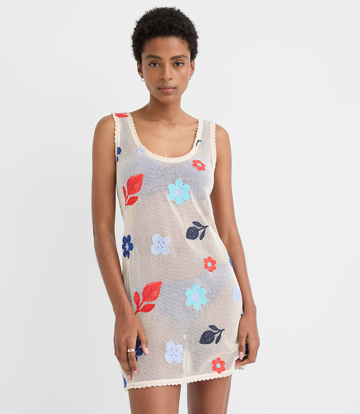 LOFT Beach Floral Crochet Mini Swimsuit Coverup Dress