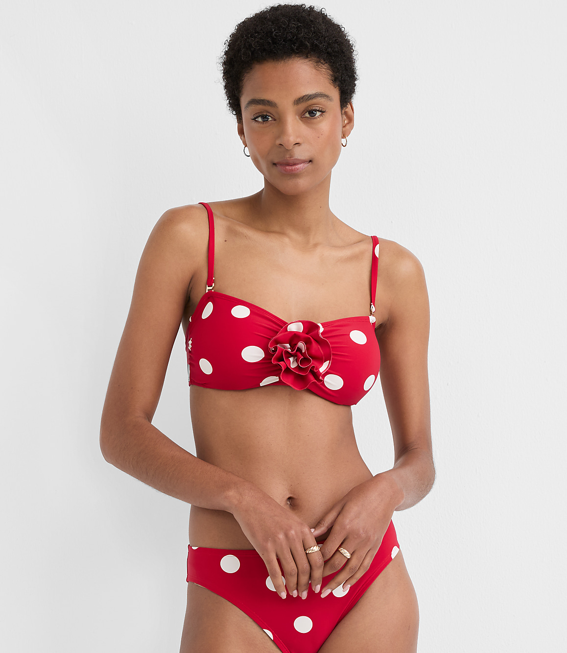 LOFT Beach Polka Dot Rosette Bandeau Bikini Top
