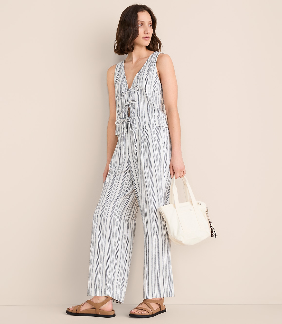Lou & Grey Striped Linen Cotton Wide Leg Crop Pants