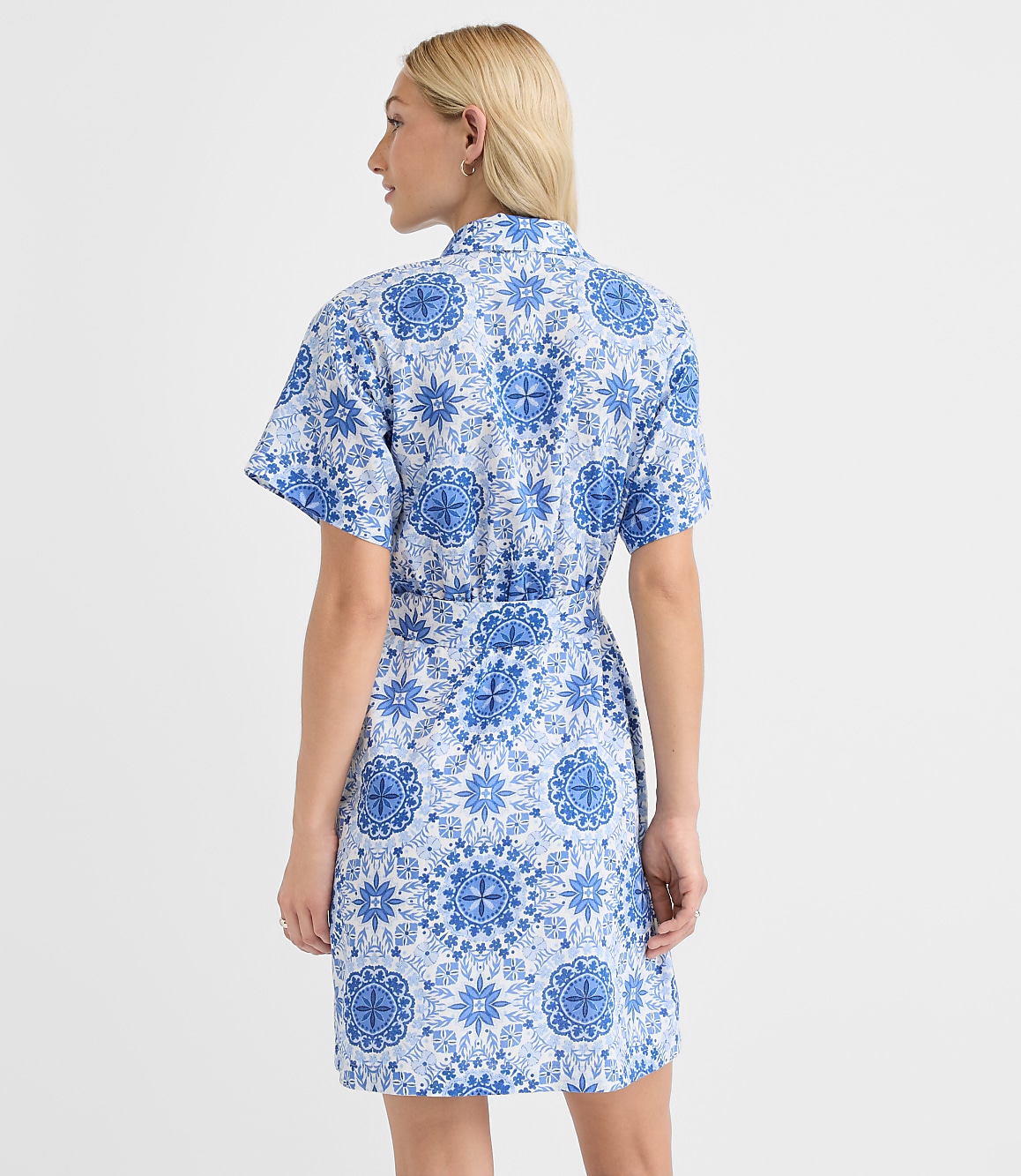 Petite Mosaic Linen Cotton Mini Pocket Shirtdress