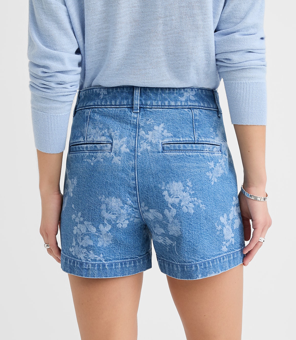 Petite Curvy Palmer Denim Shorts in Floral Classic Mid Wash