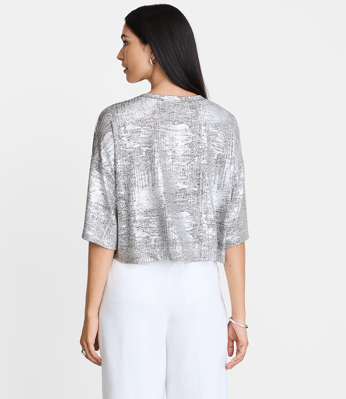 Petite LOFT Versa Metallic Cropped Relaxed Tee
