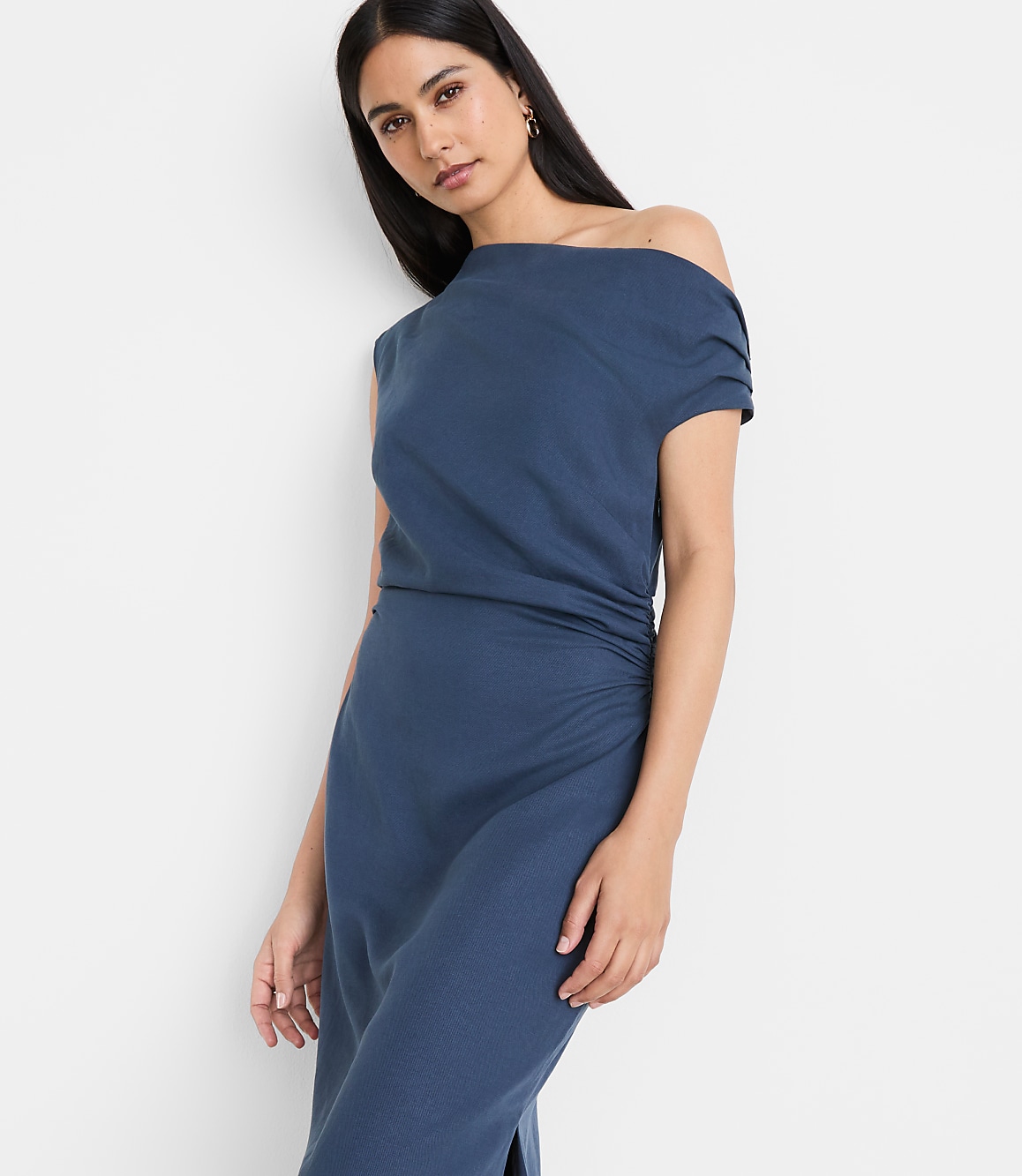 Petite LOFT Versa Pure Spun Off The Shoulder Midi Dress