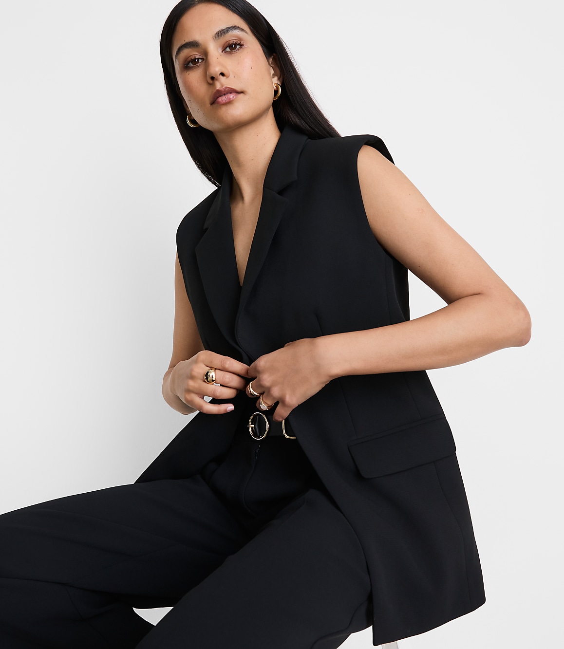 LOFT Versa Crepe Drape Sleeveless Blazer