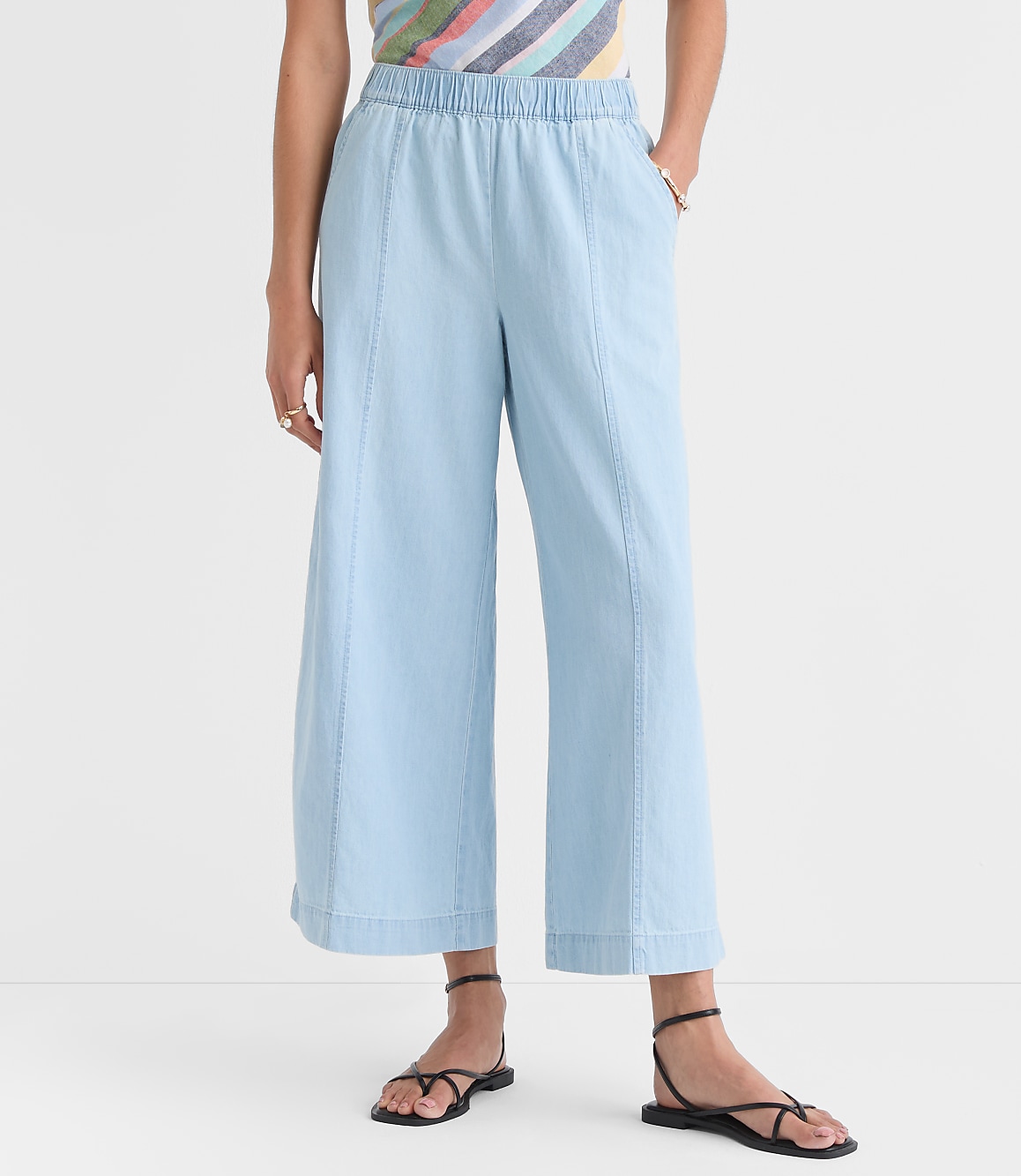Breezy Wide Leg Crop Pants in Chambray