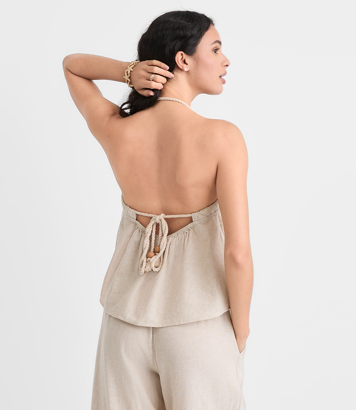 LOFT Beach Rope Tie Linen Cotton Halter Top