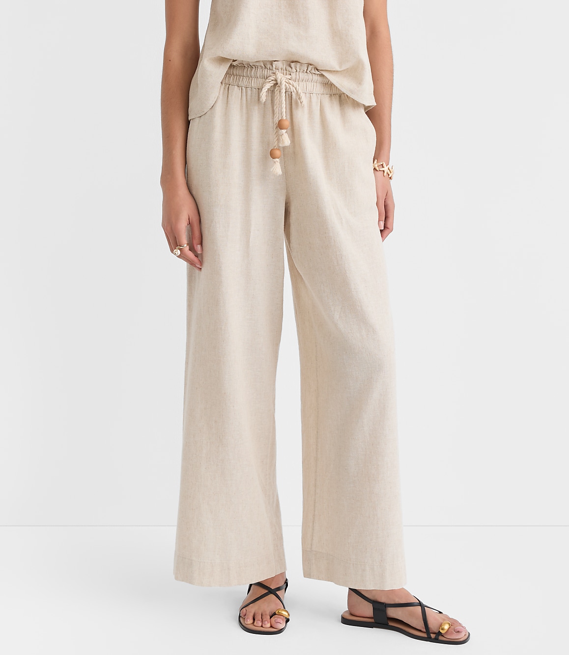 LOFT Beach Rope Tie Linen Cotton Wide Leg Pants