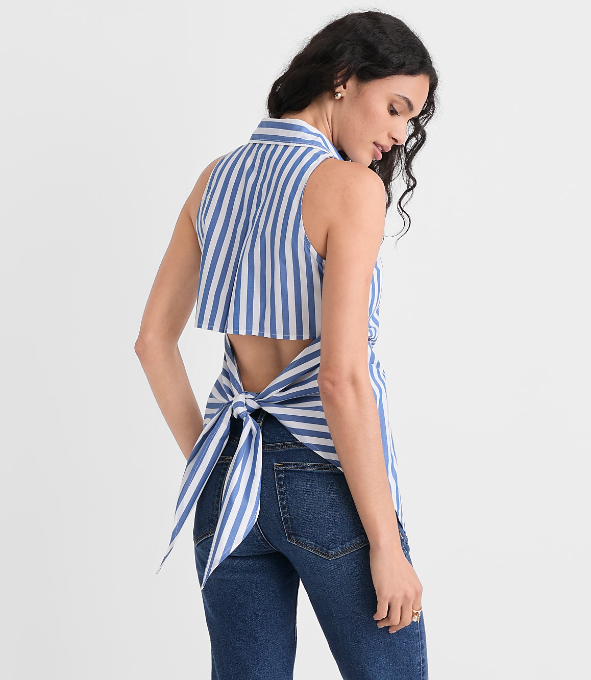 Poplin Cutout Tie Back Halter Top
