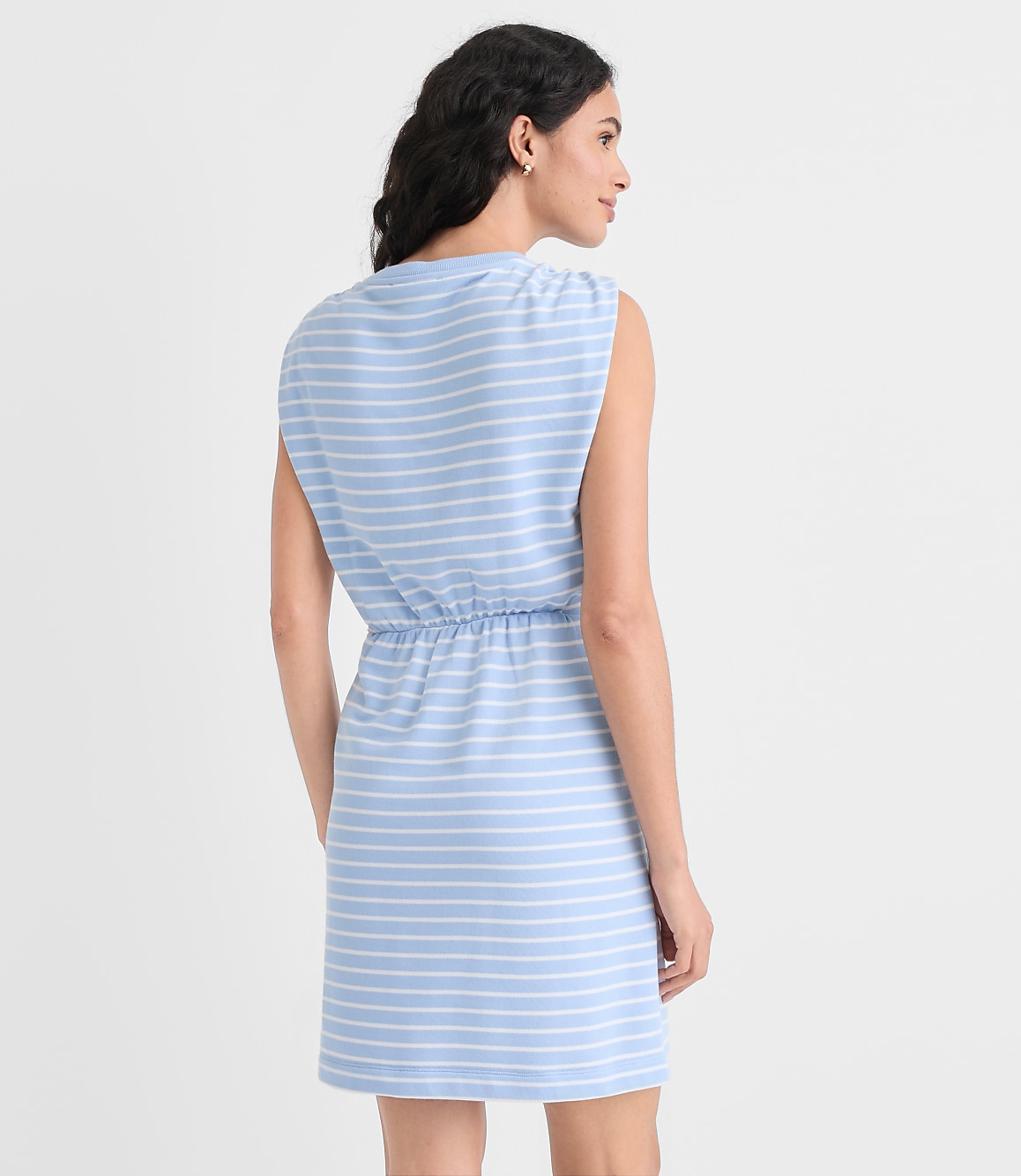 Stripe Shirred Terry Mini Pocket Dress