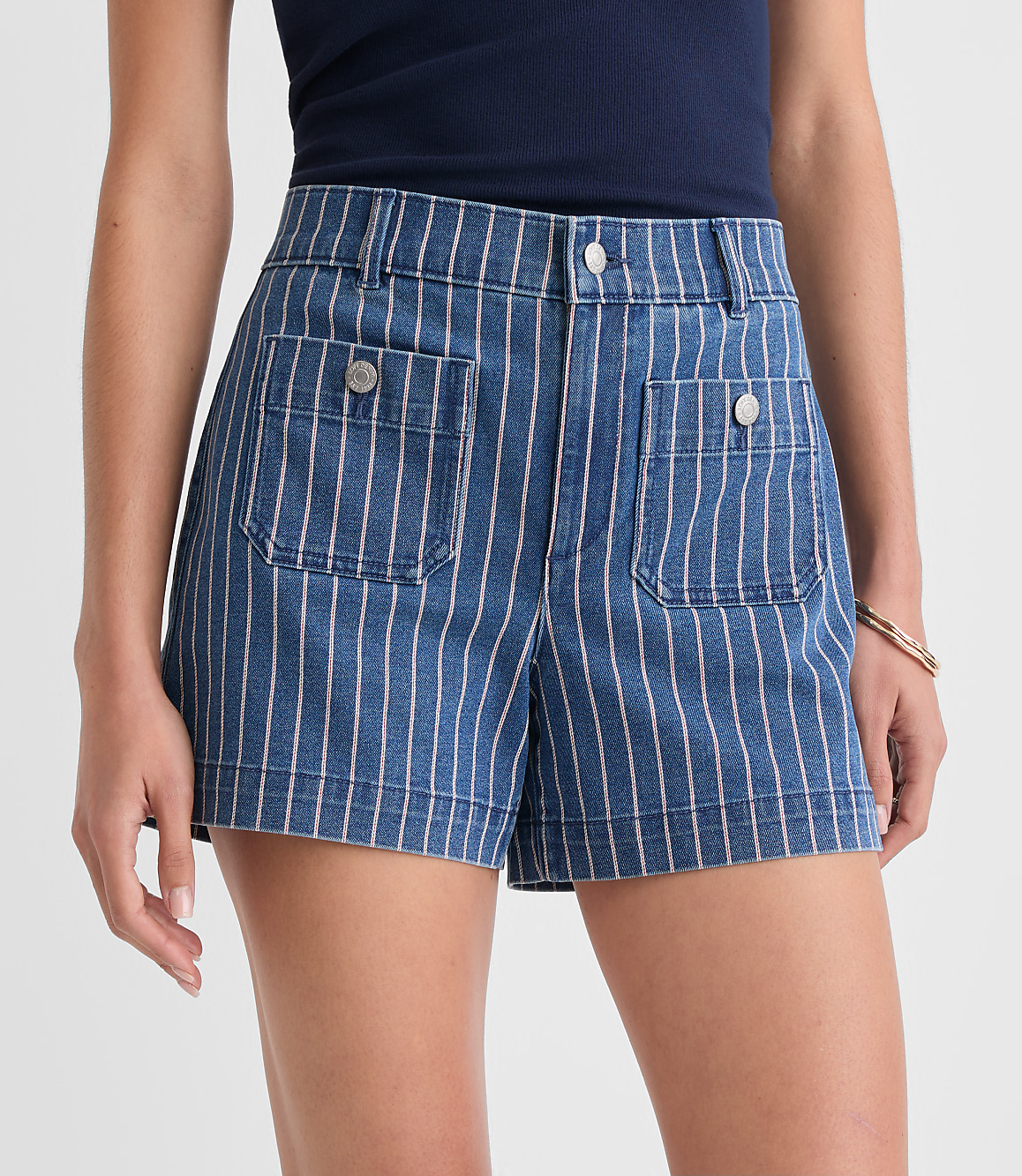 Curvy Palmer Denim Shorts in Red Stripe