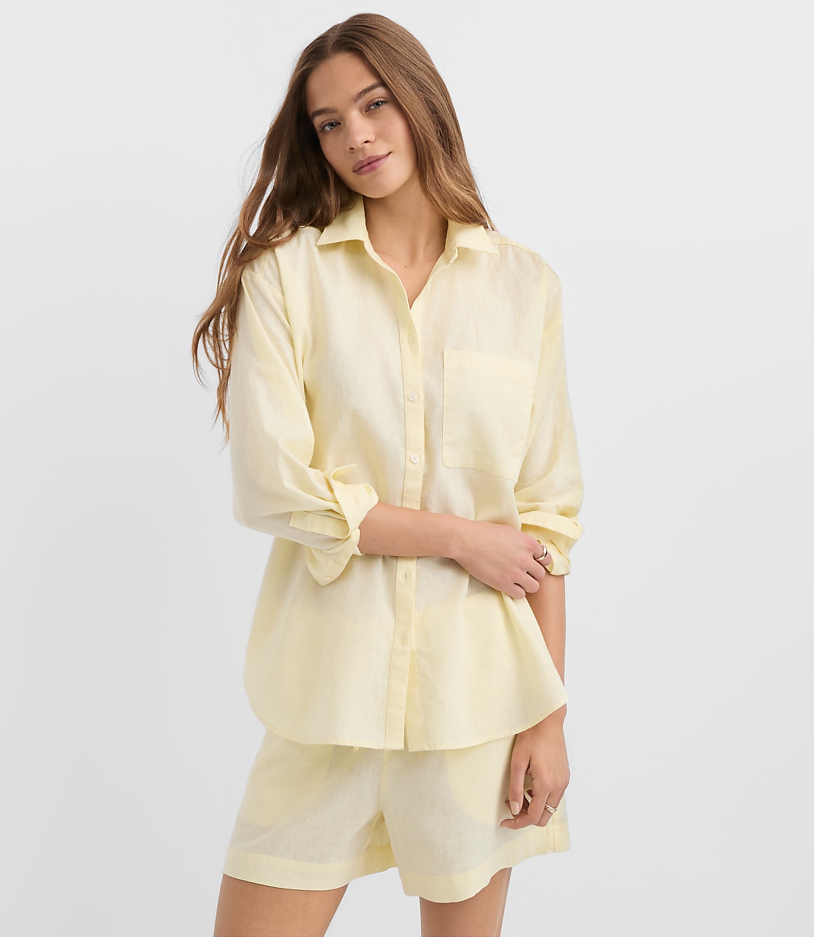 Petite Linen Cotton Everyday Oversized Pocket Shirt