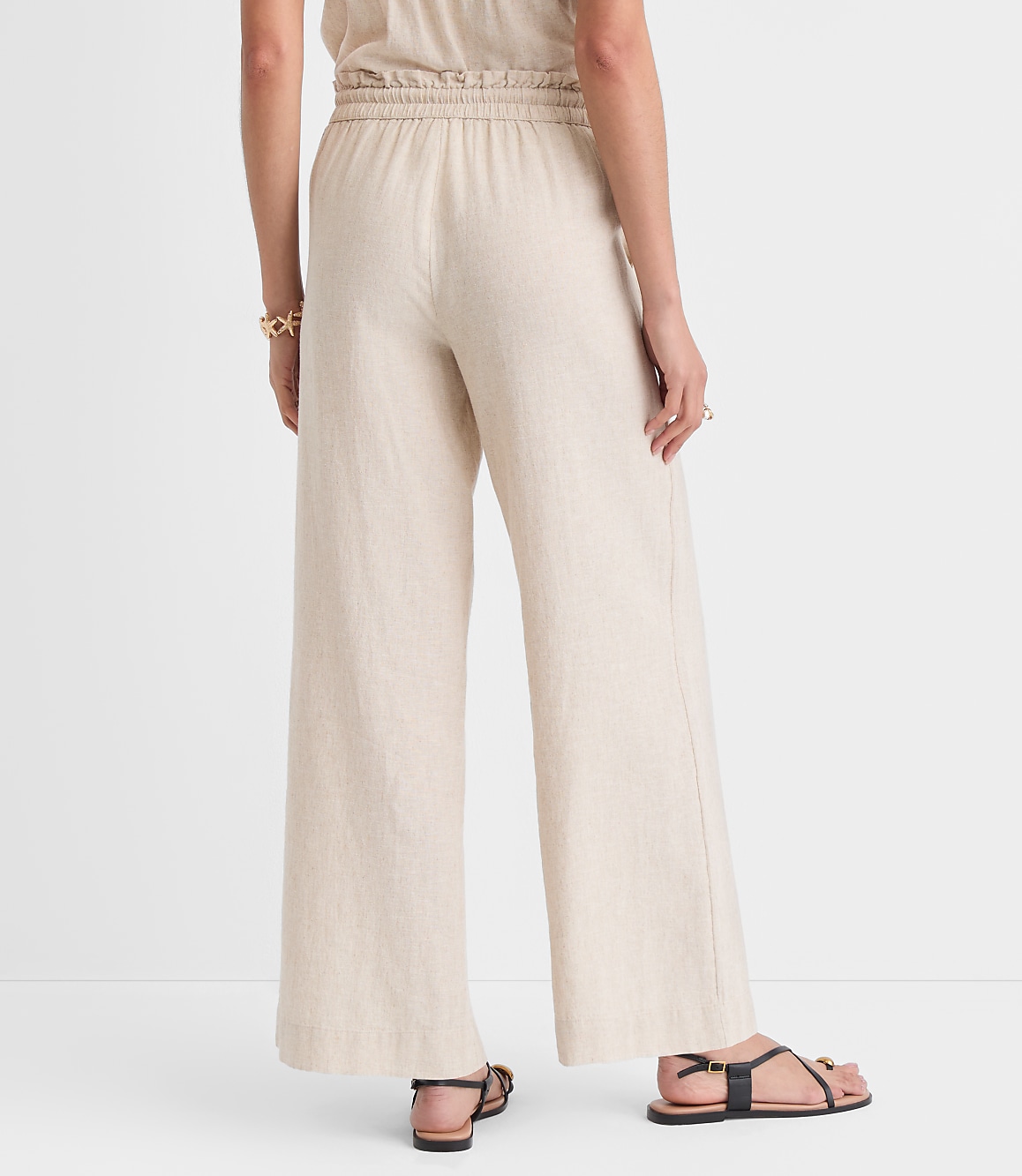 LOFT Beach Rope Tie Linen Cotton Wide Leg Pants