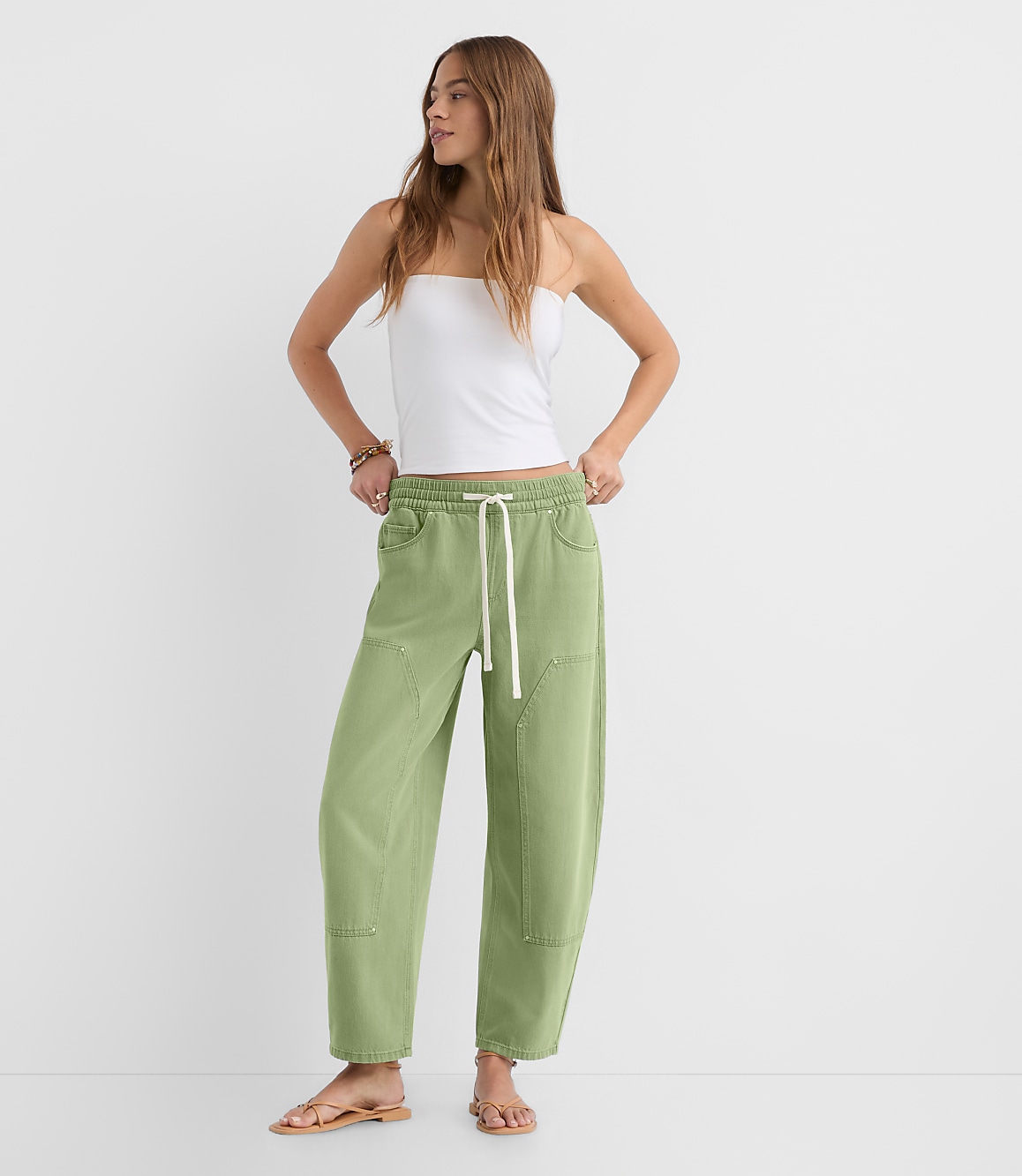 Rivete Tall Utility High Rise Barrel Jeans in Shale Green