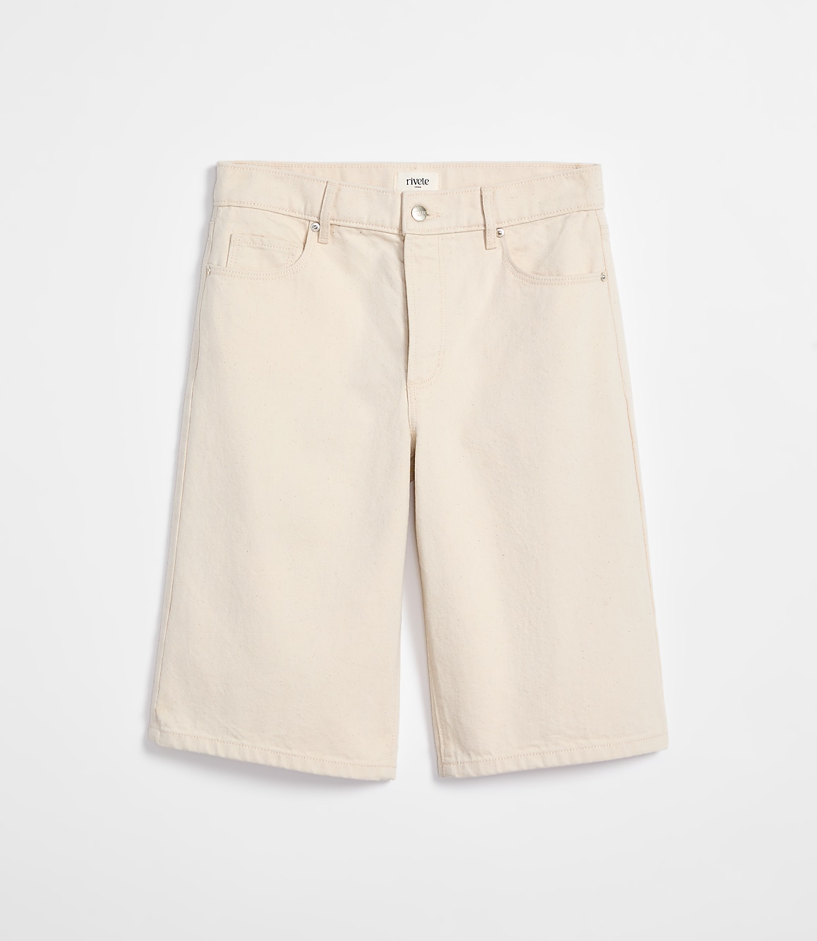 Rivete Petite High Rise Denim Bermuda Shorts in Ivory