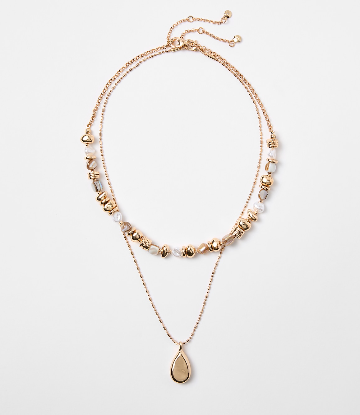 Pearlized Metallic Drop Layered Necklace Set